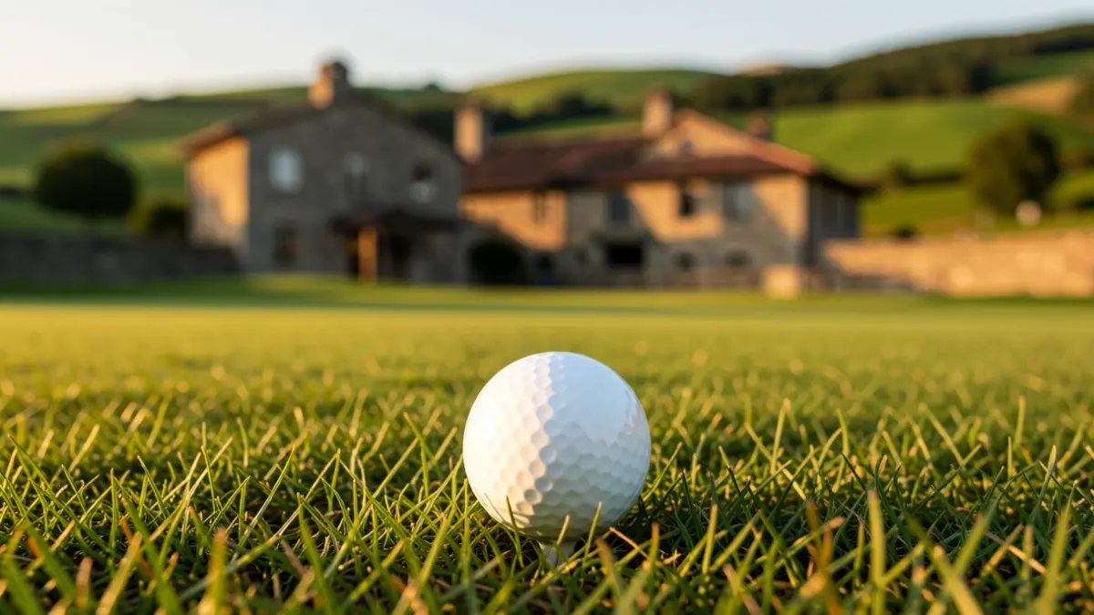 Generic image: a ball on grass with Basque-style architecture in the background.