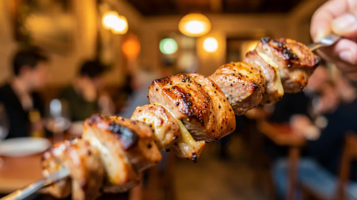 Irudi generikoa: Kebab mokadu bat, atzealdean Bilboko jatetxe baten barrualdea lausotuta.