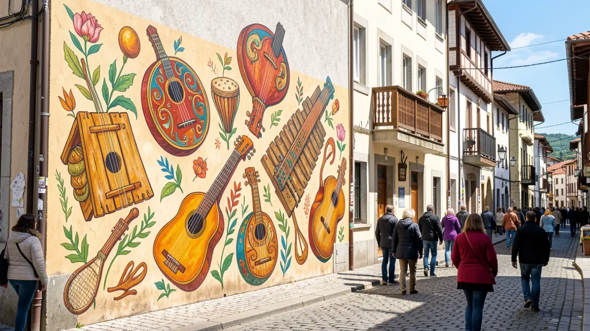Mural with Basque musical instruments.