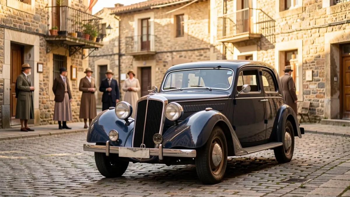 Imagen genérica: Plaza de Murgia con atuendos vintage y coches clásicos.