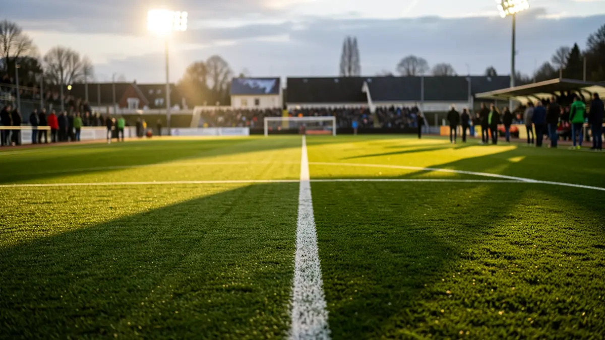 Generic image of an empty football field in Euskadi at sunset.