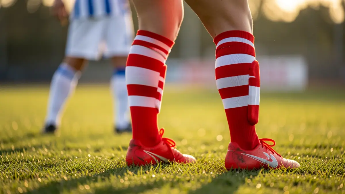 Imagen de primer plano de una futbolista con camiseta rojiblanca.