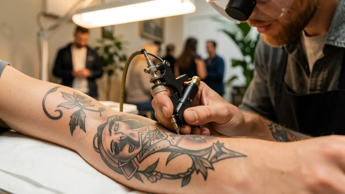 Generic image: Tattoo artist's hands working on a client's arm.