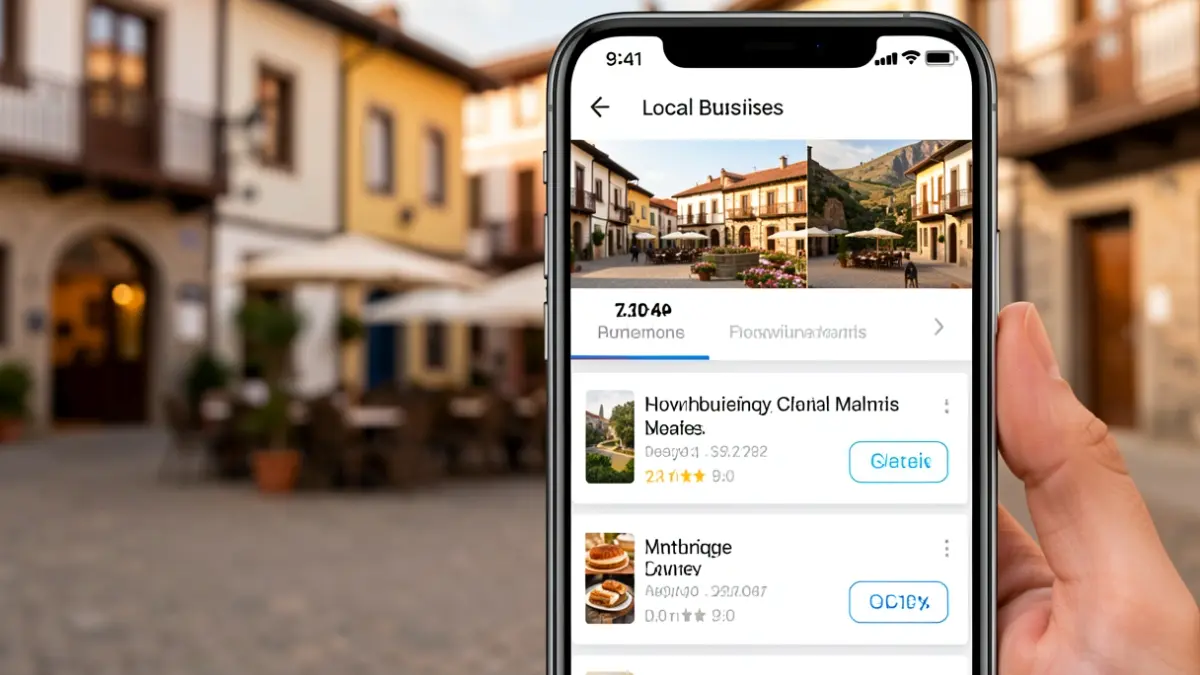 Generic image: Interface of a digital platform displayed on a mobile phone with local business listings.