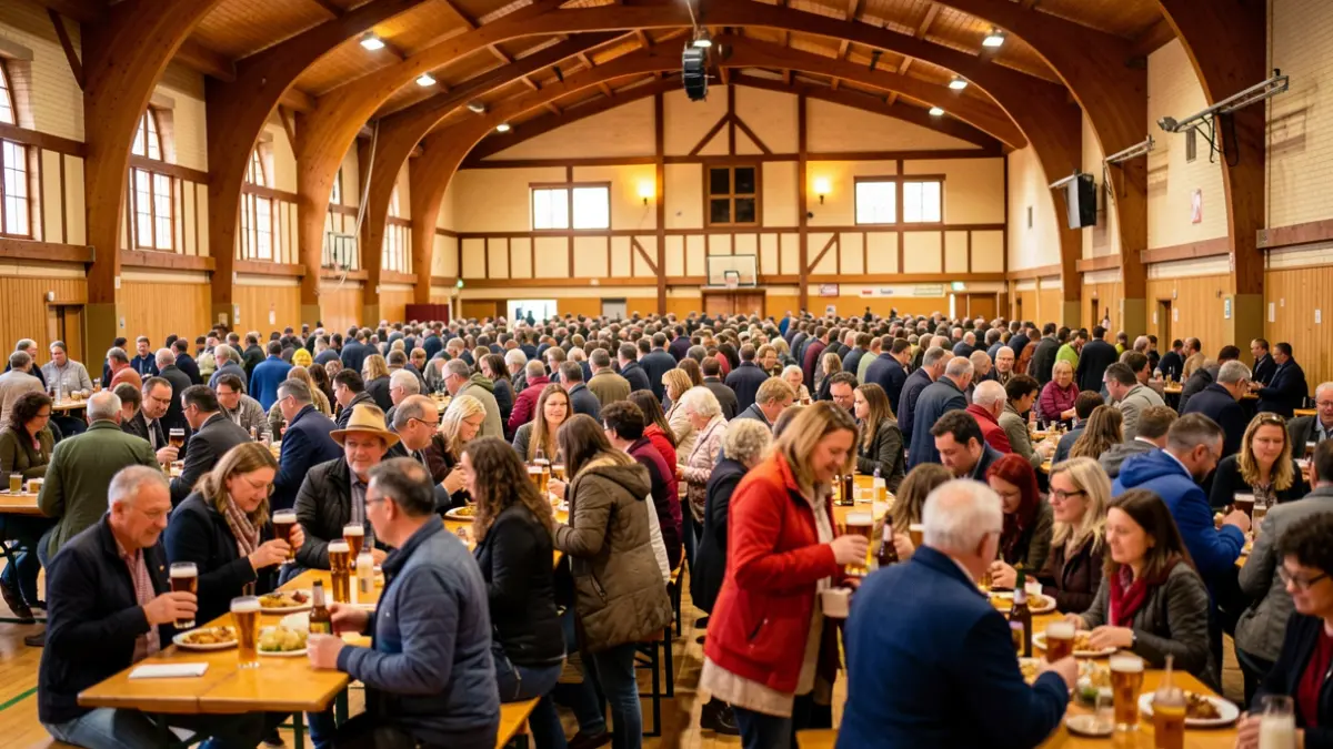 Imagen genérica: Una concurrida feria de cerveza celebrándose en el frontón Beti Alai de Ordizia, ambiente festivo.