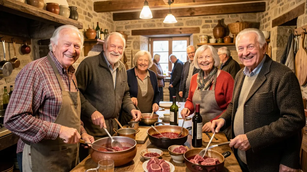 Imagen genérica: Personas mayores vascas cocinando en una cocina tradicional, en un ambiente cálido.
