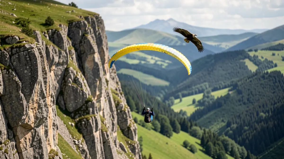 Generic image of a paraglider flying near bird nesting areas.