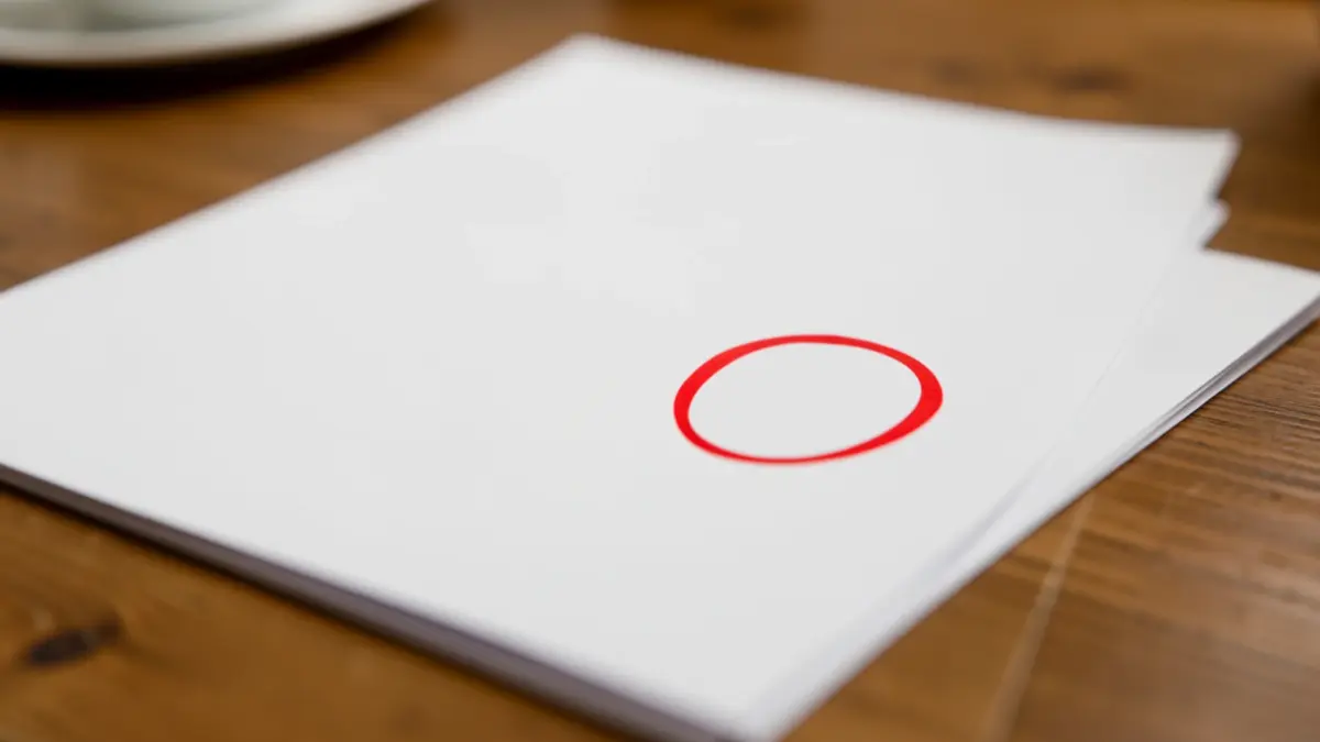 Close-up of a blank exam paper with a red zero marked on it.