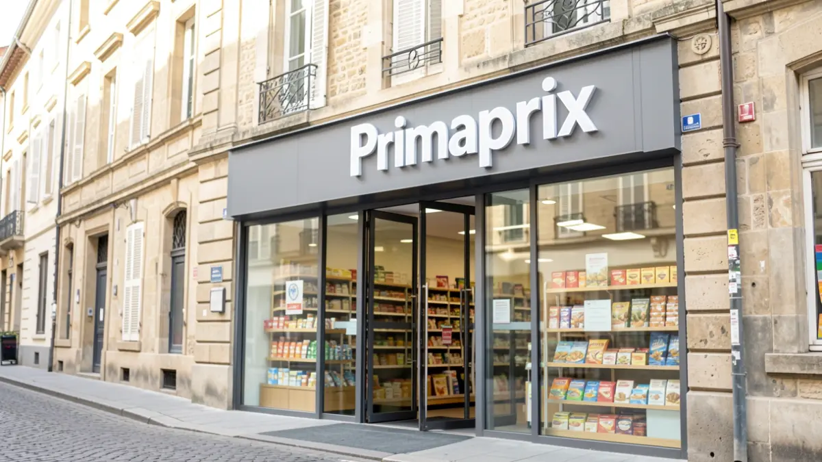 Generic image: Exterior of a Primaprix supermarket on a historic street.