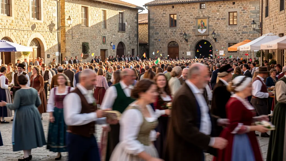Festive atmosphere during the San Juan celebrations in the square of Hernani.