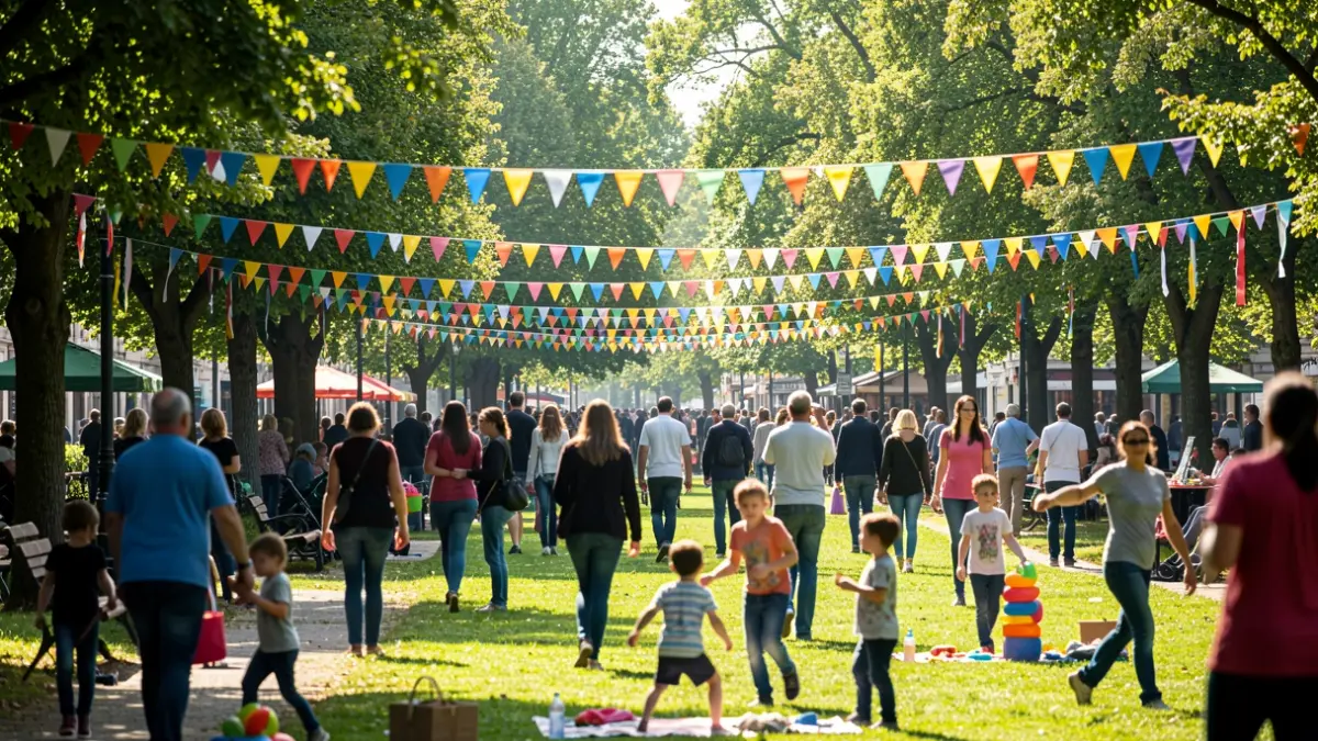 Festive atmosphere during the public school festival celebration in a park in Santurtzi.