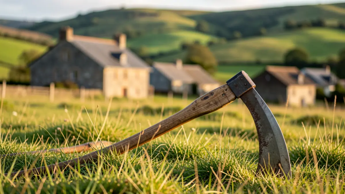 Generic image of a Basque rural landscape featuring scythes and farmhouses.