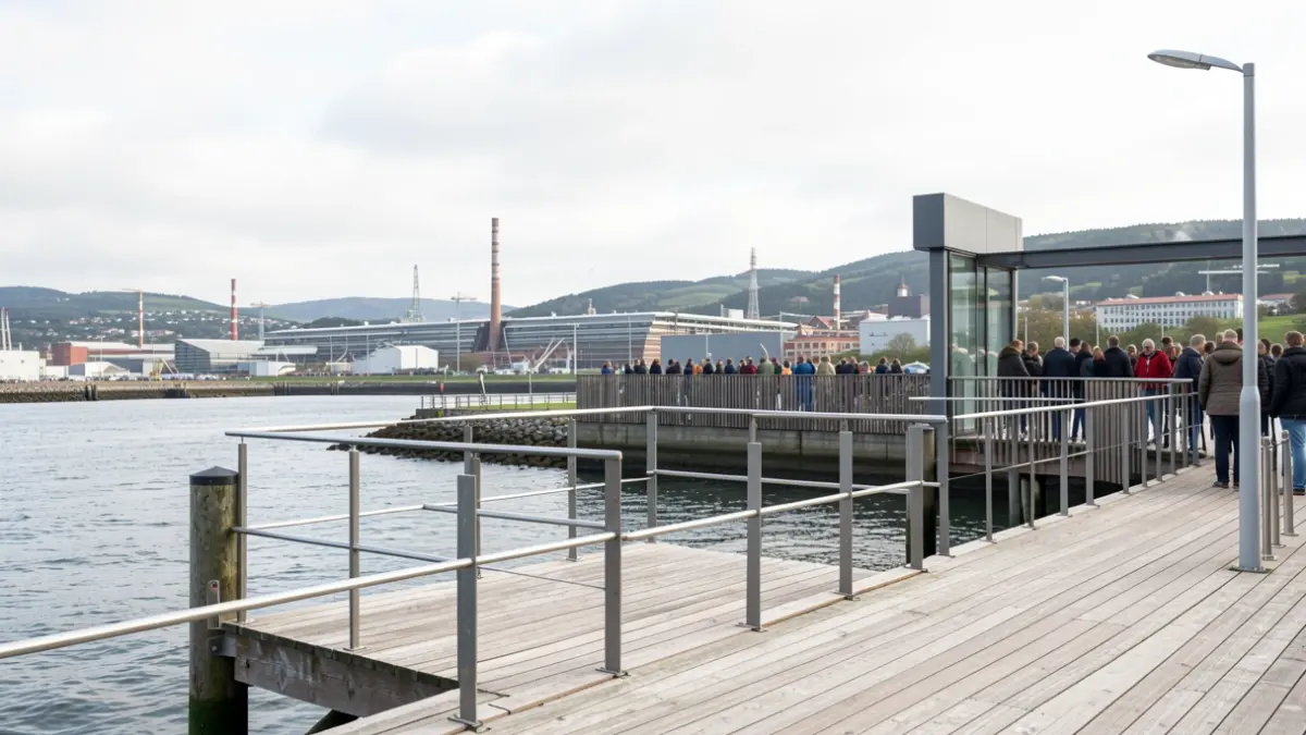 Vista del muelle de La Benedicta en Sestao tras las obras de renovación vinculadas a su pasado industrial.