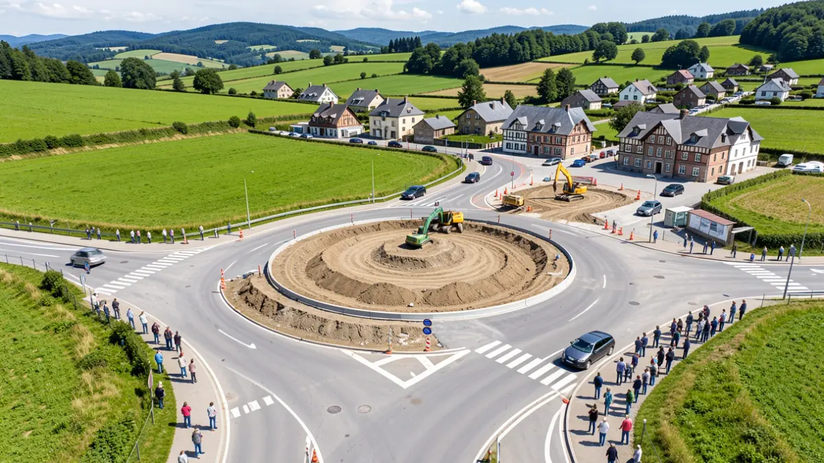 Imagen genérica: Una intersección vial en construcción en un entorno rural de Euskadi.