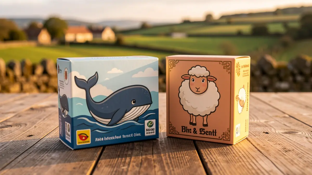 Close-up image of board game boxes.