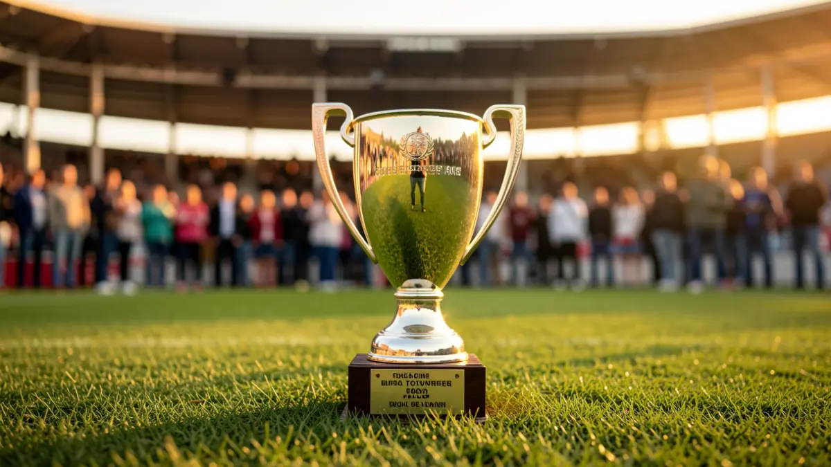 Futbol txapelketa baten garaipena irudikatzen duen trofeo bat.