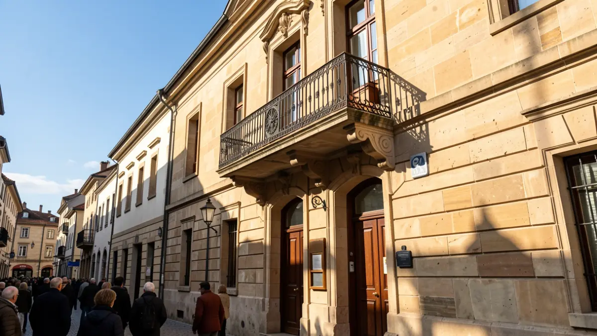Imagen genérica: Fachada del ayuntamiento tradicional de Leaburu con balcón y barandillas de hierro, bajo la luz del sol de la tarde.