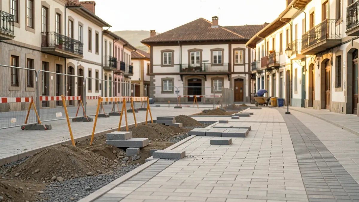 Imagen genérica: Vista de una plaza del País Vasco en obras de renovación urbana.