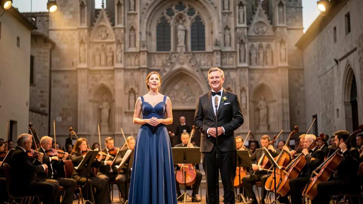 Generic image of two singers and an orchestra on a stage.