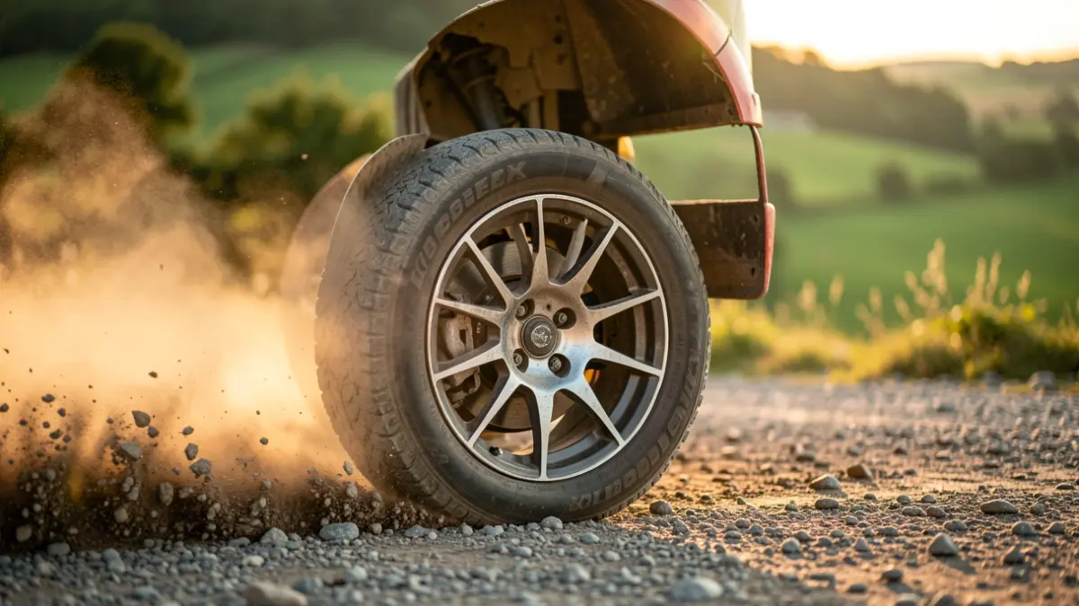 Irudia generikoa da, rally auto baten gurpila.