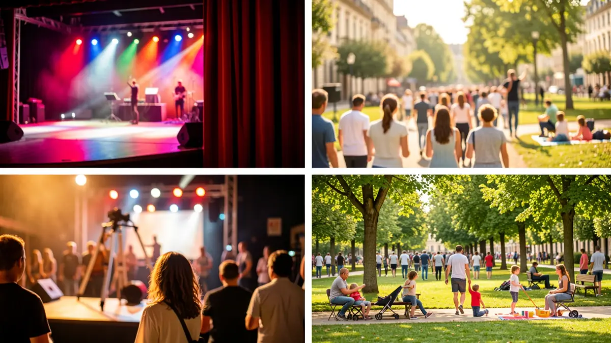 Generic image of a variety of cultural events in Vitoria-Gasteiz, with colorful lights and a lively atmosphere.