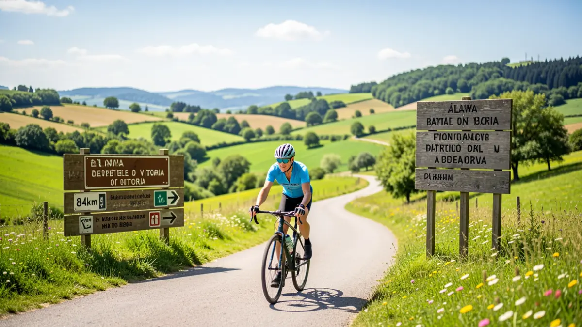 Generic image of a cycling route in a rural setting with historical elements.