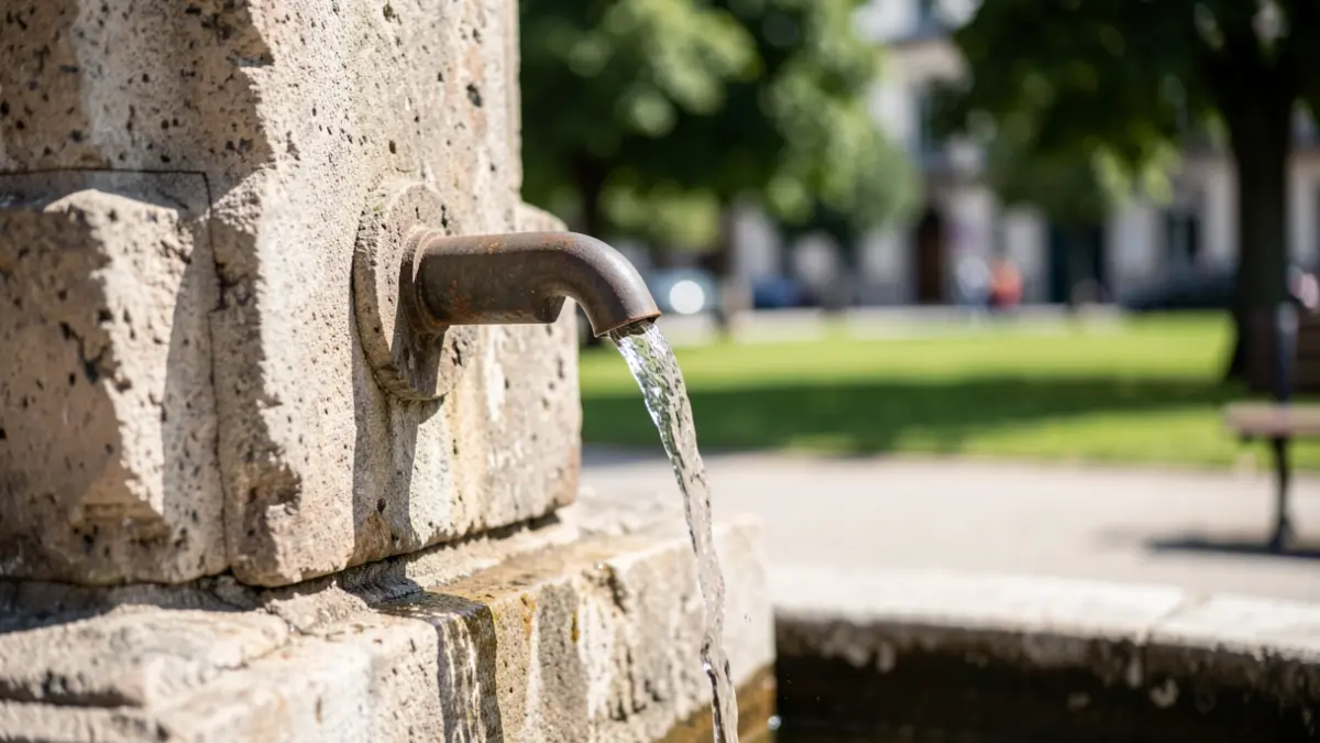 Close-up image of a public fountain.