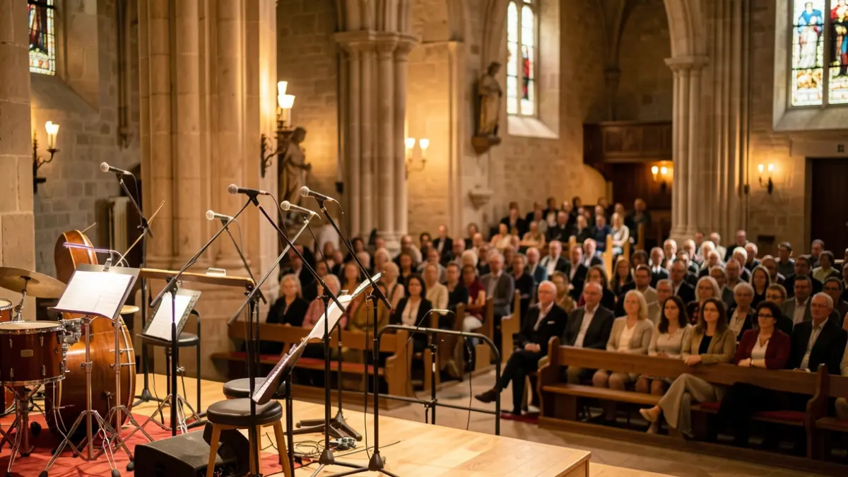 Kaputxinotarren elizako barrualdea, musika astearen kontzertu bat.