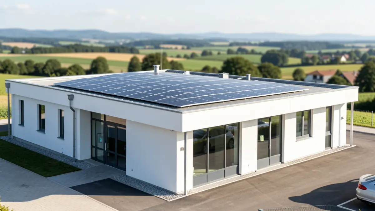 Generic image: Exterior of a modern health center with solar panels on the roof.