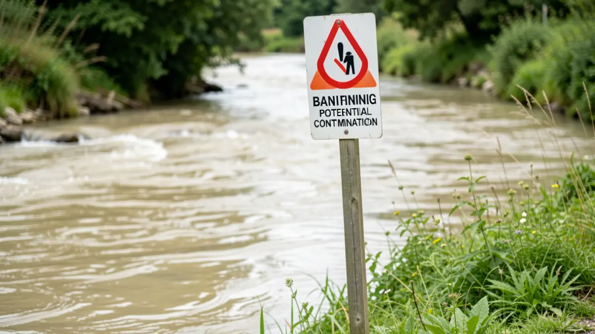 Imagen genérica que muestra una sección del río y una señal de prohibición.