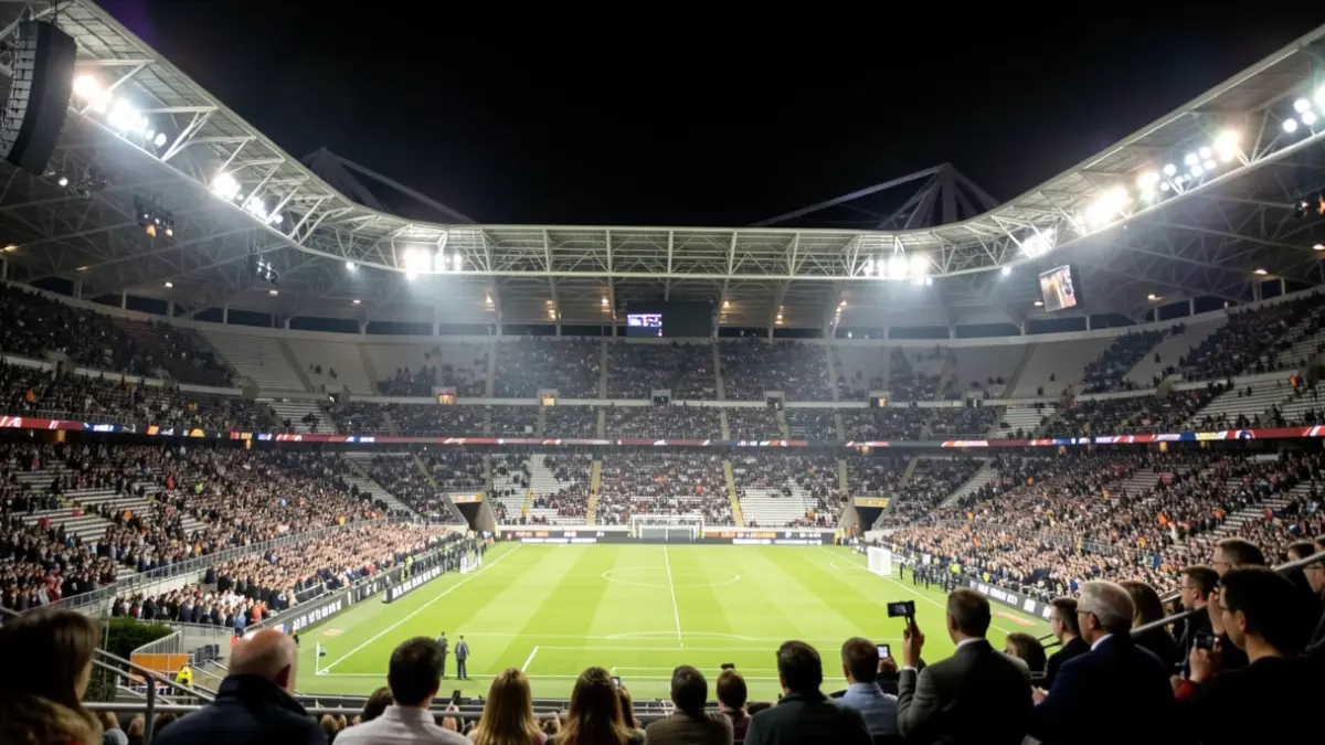 Irudi generikoa: estadio huts bat gauean, argiztatua.