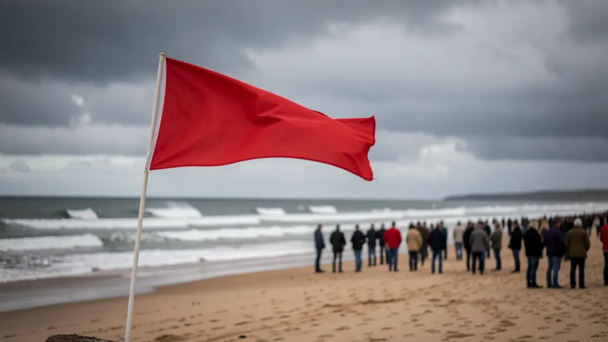 Red flag at Zumaia beach due to poor water quality.