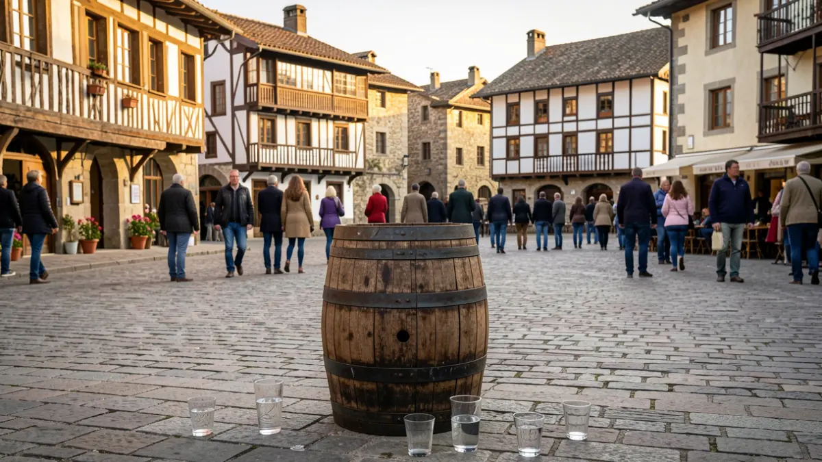 Imagen genérica: Plaza de Aizarnazabal con un barril de sidra.