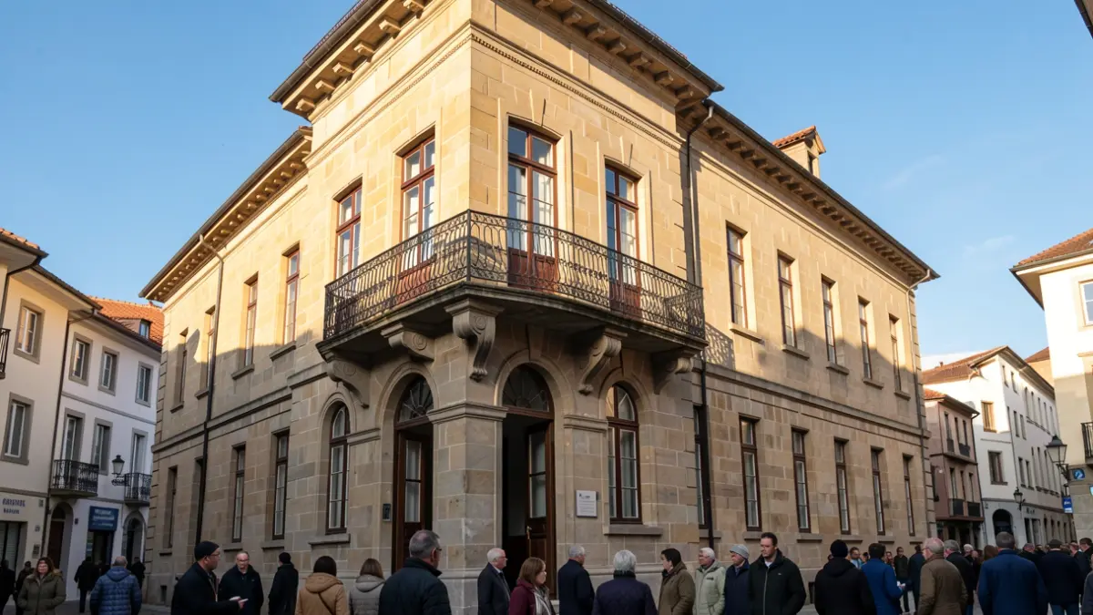 Amorebieta-Etxanoko udaletxearen fatxada eguzkitsua.