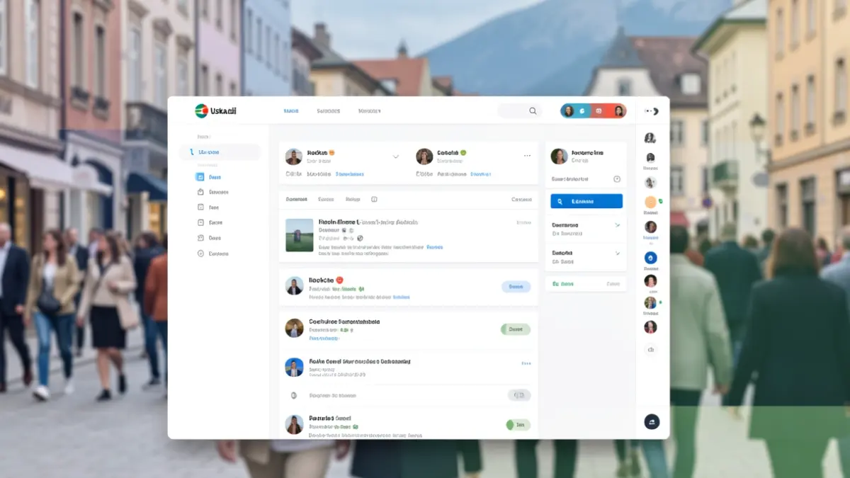 A web platform interface displaying campaign details and user interaction elements, with a subtle Euskadi-inspired color palette in the background.
