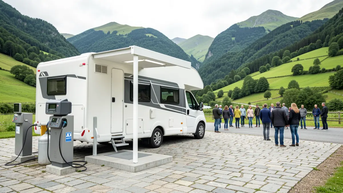 Nueva área de servicio para autocaravanas en Larraitz, en un entorno montañoso.