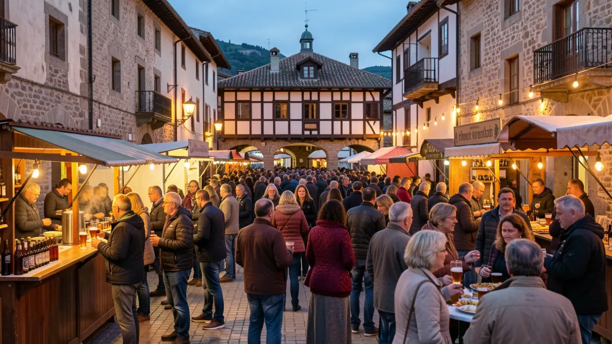 Imagen genérica: Ambiente de la Fiesta de la Cerveza de Beasain al atardecer, con gente y puestos de cerveza.