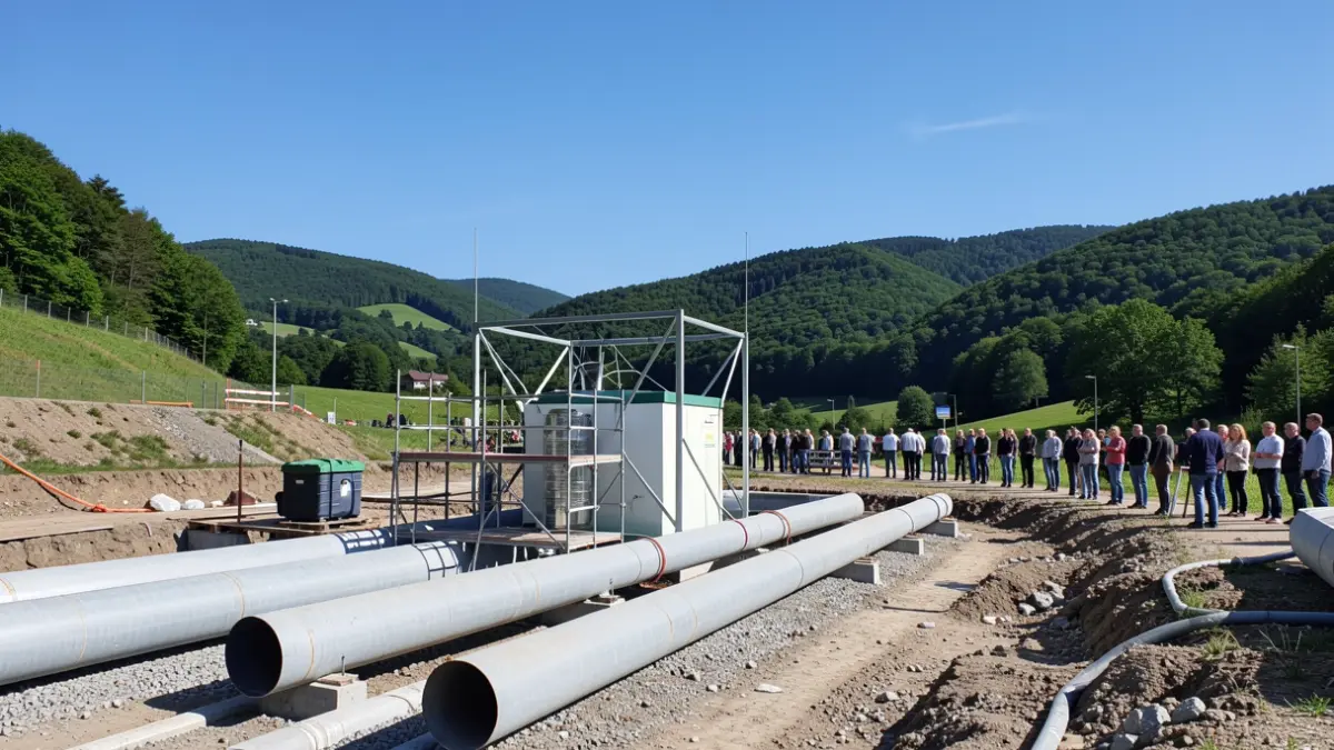 Beizama eta Nuarberako ur hornidura proiektuaren eraikuntza-gunea, hodiak eta tratamendu-estazio bat.