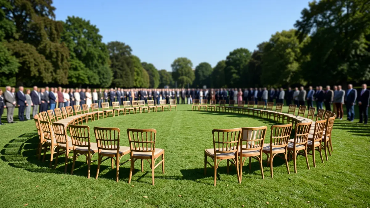 Image of mayors and council members gathered in Bergara's Usondo park, with chairs arranged in a circle.