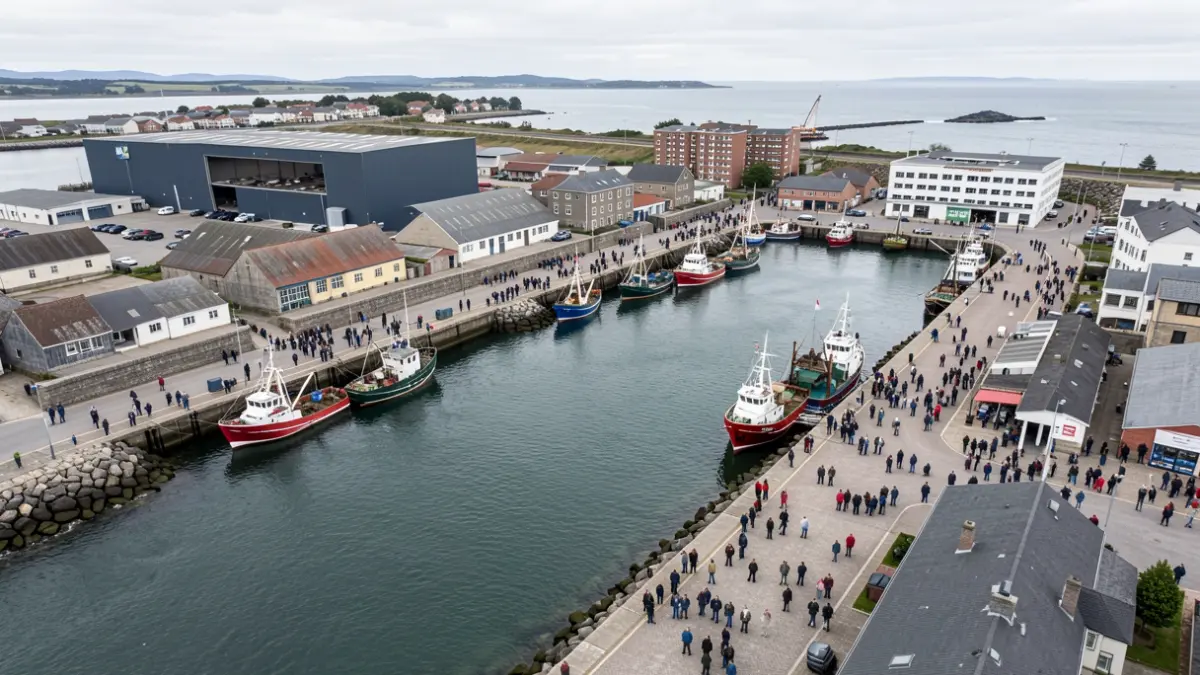 General view of the port of Bermeo integrated with the urban environment.