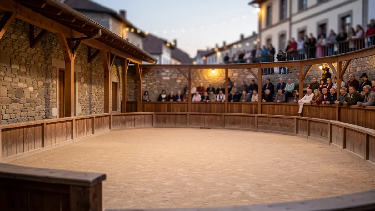 Generic image: a Basque pelota court, at dusk, with blurred people in the background.
