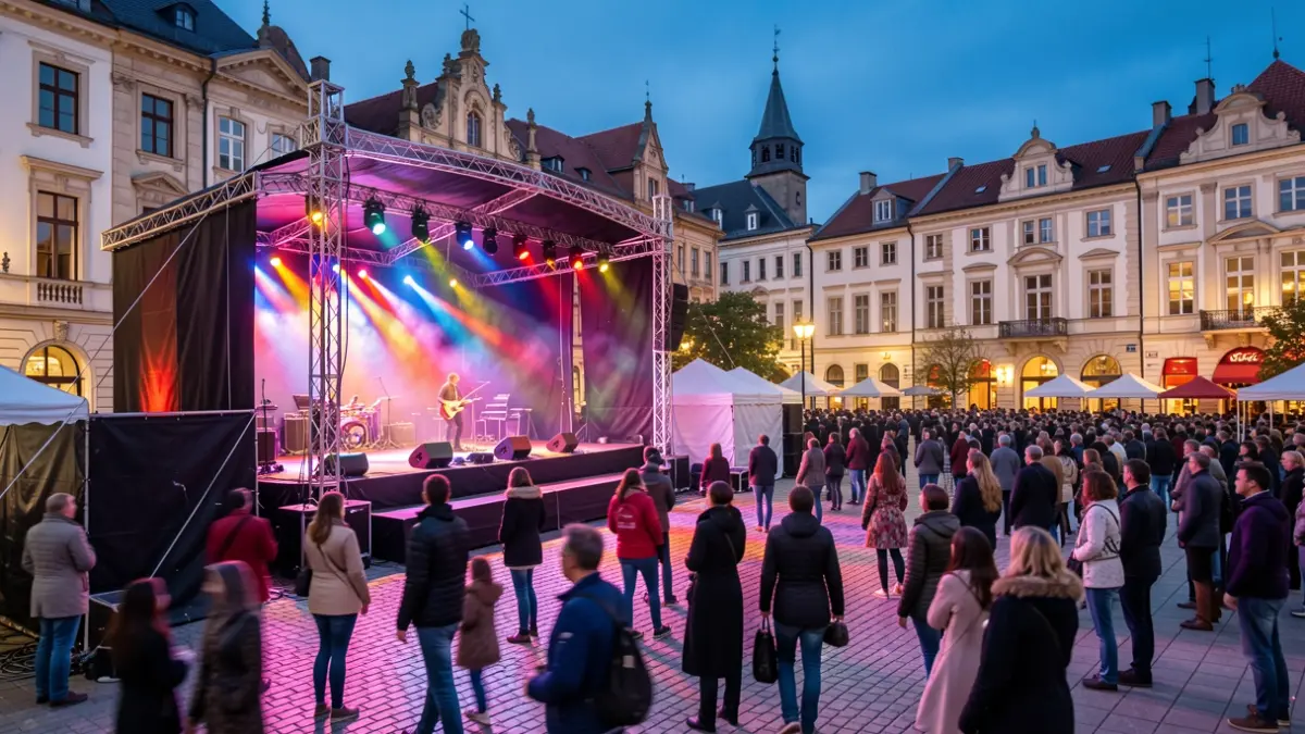 Imagen genérica del escenario del festival Arrasate Blues al atardecer.