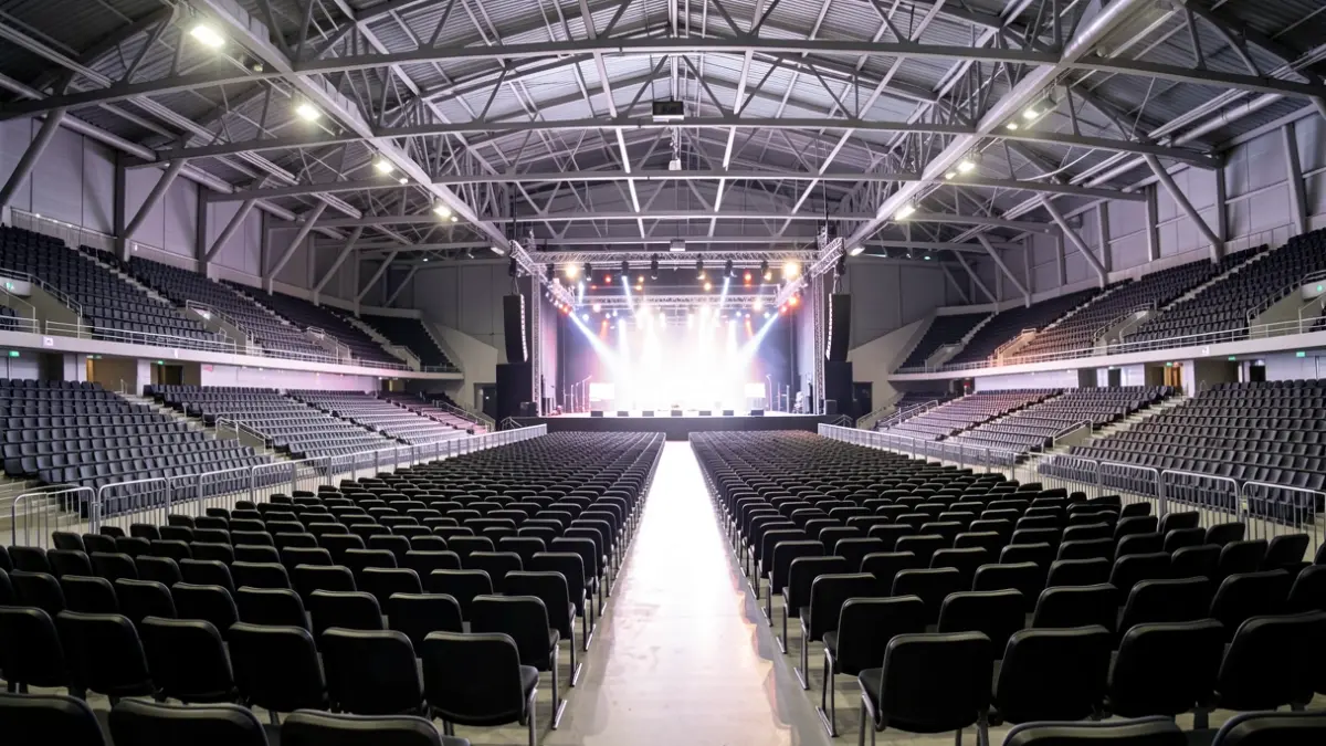 Generic image: Interior of the empty Bizkaia Arena with an illuminated stage.