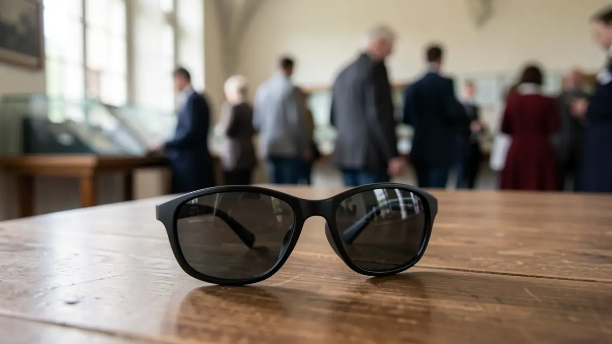 Protective solar eclipse glasses on a table.