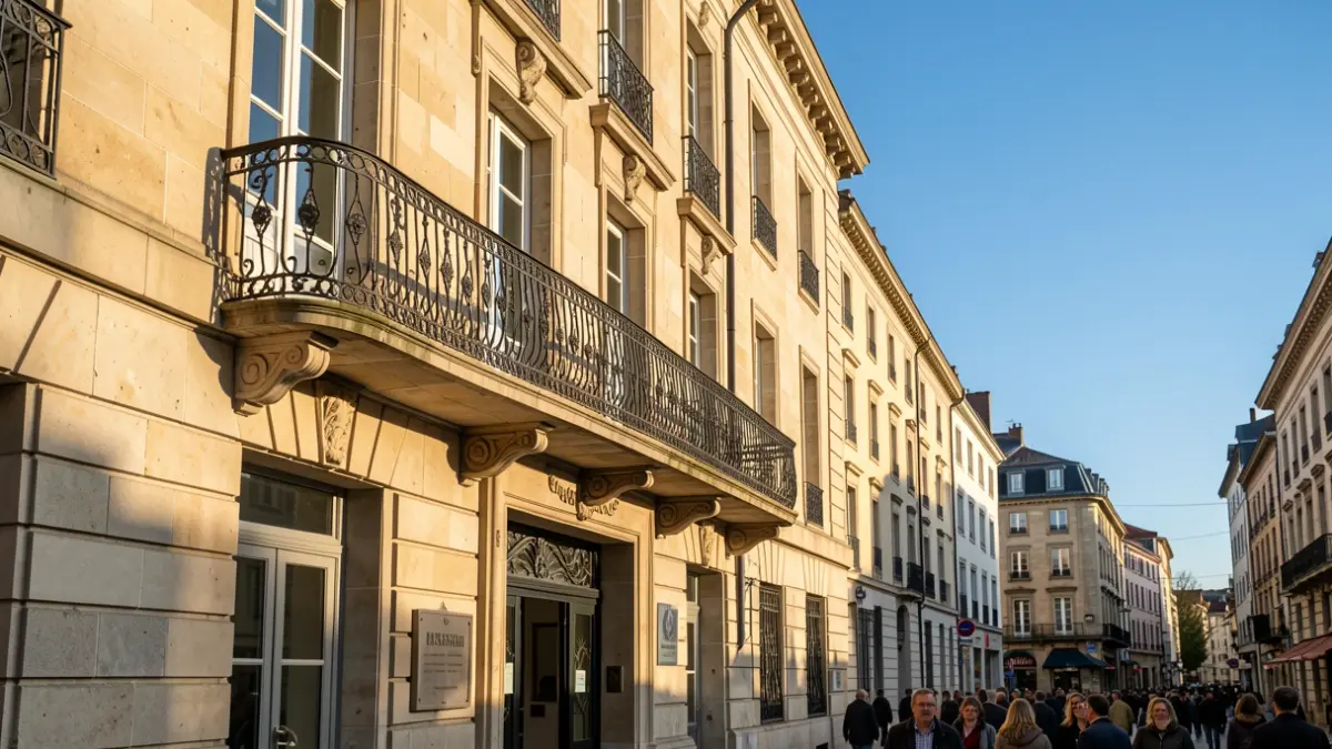 Generic image: Stone facade of the Errenteria Town Hall with balcony and iron railings, afternoon sunlight casting shadows.