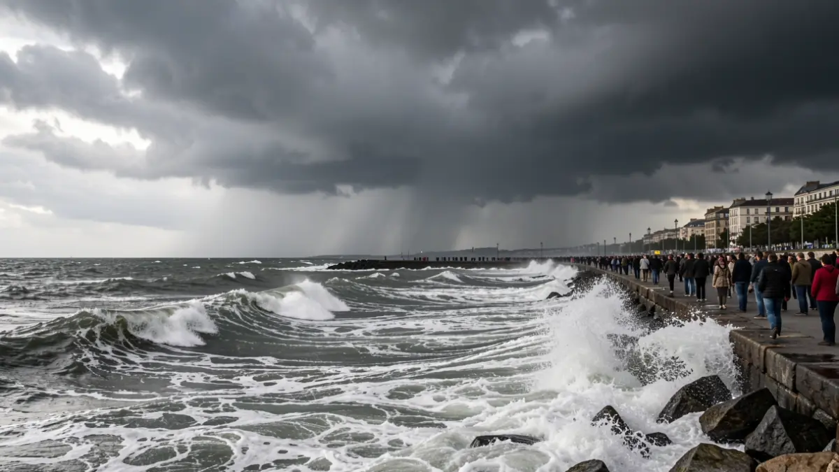 Rough sea and dark sky.