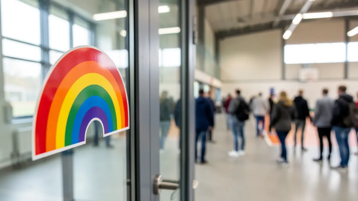 Imagen genérica: distintivo de punto seguro LGBTI+ en la puerta de un edificio público.