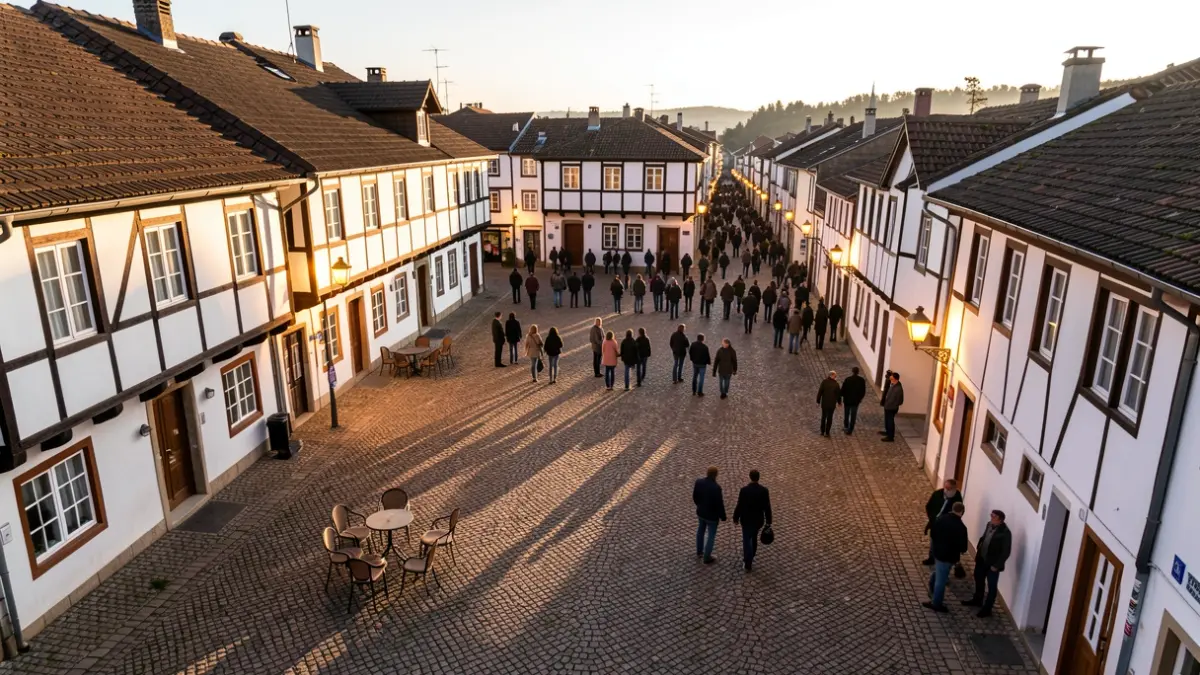 Generic image of an urban square with traditional buildings and natural light.