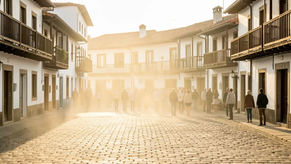 Plaza de un pueblo de Gipuzkoa durante una ola de calor.