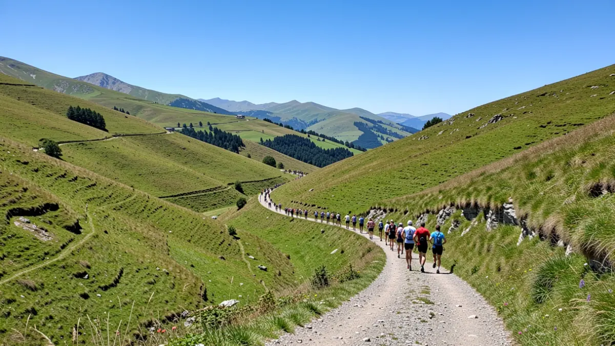 Mountainous regional landscape, suggesting a mountain duathlon race route.